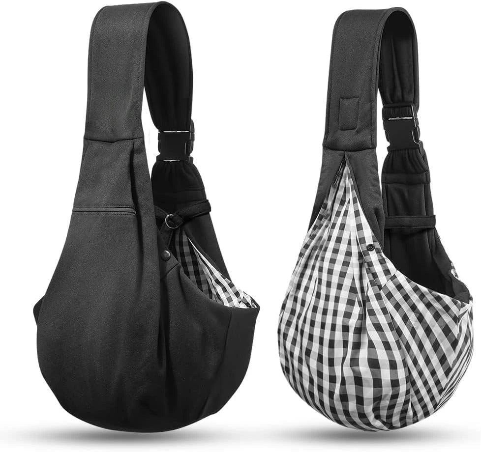 Small Dog Chest Carrier Bag with Adjustable Shoulder Strap and Zippered Pocket, Black or Gray Front Carry Accessory for Suitable Puppies and Pet Outings