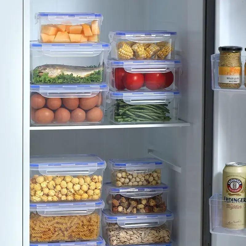 Rectangular Refrigerator Storage Box with Lid, White Plastic Food Container for Lunch Portions and Leftovers in 500ml to 2500ml or Four-Piece Set Options