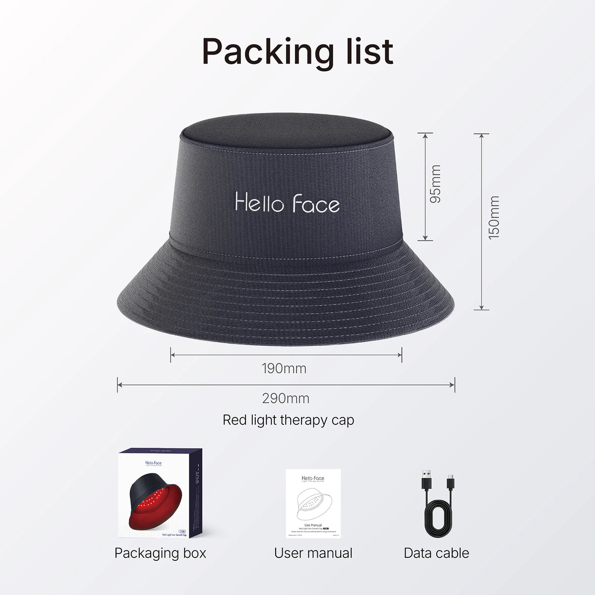 LED Scalp Care Bucket Hat Hello Face T100 with 336 Red and Near-Infrared LEDs, Three Light Modes and Separate With-Controller or Hat-Only Set Options