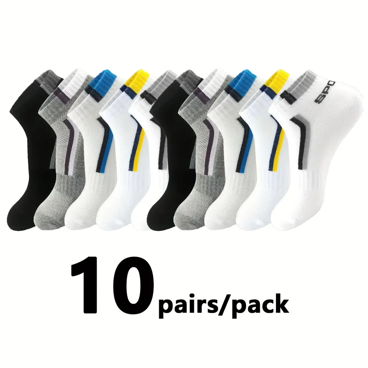 Men's Mesh Ankle Socks in Polyester, Short Casual and Sports Style Multipacks with 5, 10, 20, 30 or 40-Pair Labels and Black, White, Gray or Mixed Options
