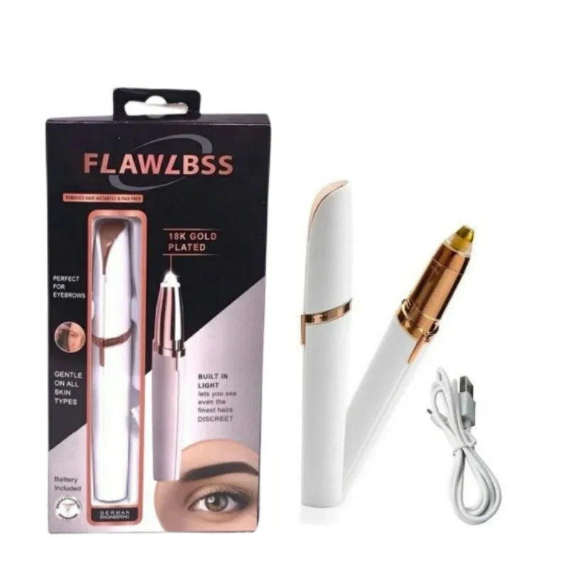 Illuminated Eyebrow Trimmer for Women, White USB Rechargeable Mini Facial Hair Shaver with ABS Body and Charging Cable for Home and Travel Touch-Ups