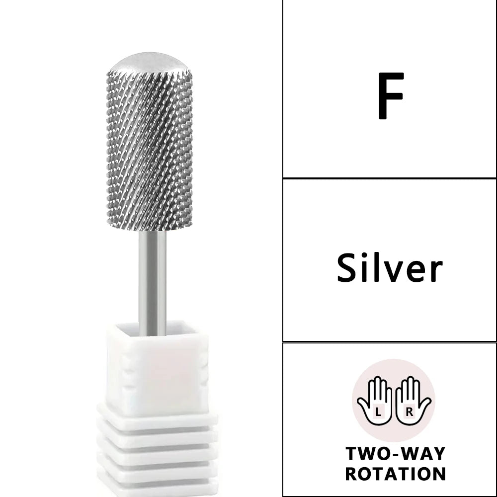 Large Barrel Carbide Nail Drill Bit with Listed 6.6mm Size and Rounded Smooth Top, Eight Option Labels for Compatible Electric Manicure Tools