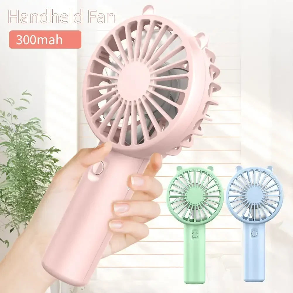 300mAh USB Rechargeable Personal Fan with ABS Housing and Included Cable, Compact 16cm Handheld Airflow Fan in Pink, White, Blue or Green for Short Breaks
