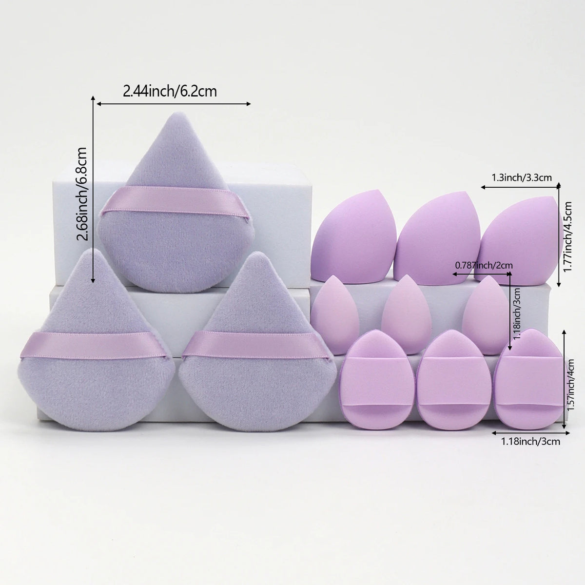 12-Piece Makeup Sponge and Powder Puff Set with Mini Air Cushion Puff and Beauty Egg References, 18 Color and Style Labels for Adult Cosmetic Application