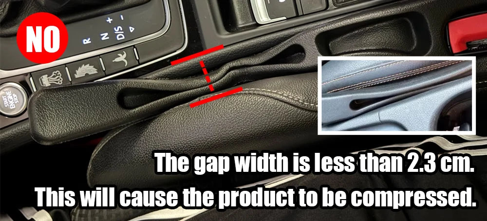 Car Seat Gap Filler Strips, 2-Piece Black Side Seam Inserts for Compatible Seat-to-Console Spaces with Listed Gap Width and Seat Height Fit Requirements