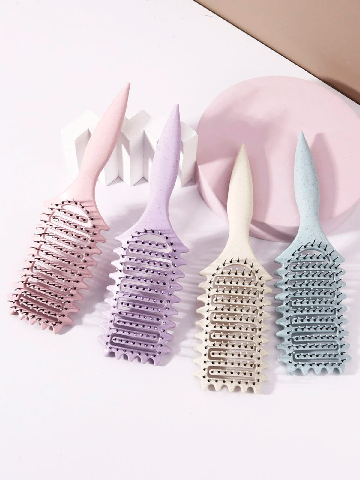 Hollow Hair Styling Brush with Nylon Bristles and ABS Plastic Handle, Four Color Options for Everyday Curl Shaping and Compatible Natural Hair or Wig Grooming
