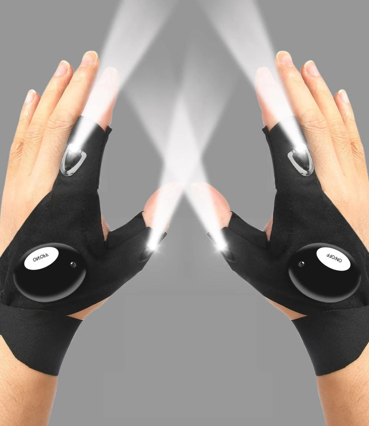 LED Flashlight Gloves with Adjustable Wrist Strap and Fingerless Design, Pair or Single Left and Right Hand Options for Adult Fishing, Camping and Repair Tasks