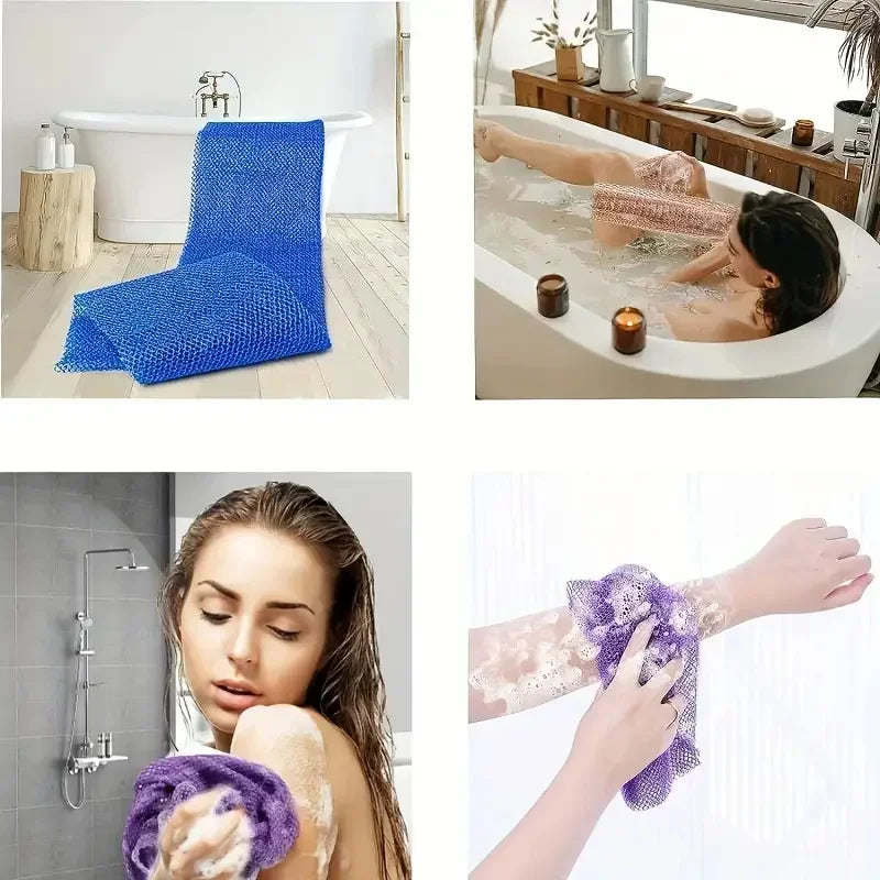 African Exfoliating Bath Sponge with Double-Sided Mesh Washcloth Texture, Single Body and Back Shower Scrubber in Seven Color Options for Home and Travel