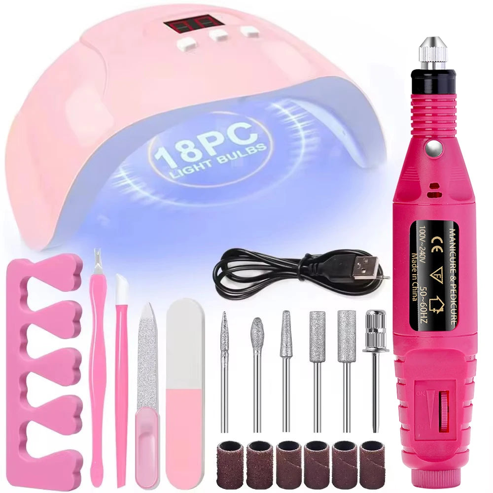LINMANDA USB Nail Drill and Lamp Kit with Electric Polish File and UV LED Curing References, Seven Numbered Set Options for Adult Gel and Acrylic Nail Art