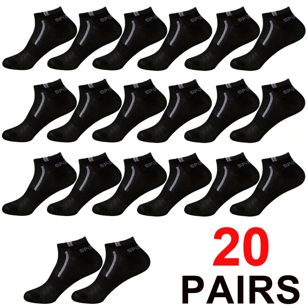Men's Mesh Ankle Socks in Polyester, Short Casual and Sports Style Multipacks with 5, 10, 20, 30 or 40-Pair Labels and Black, White, Gray or Mixed Options