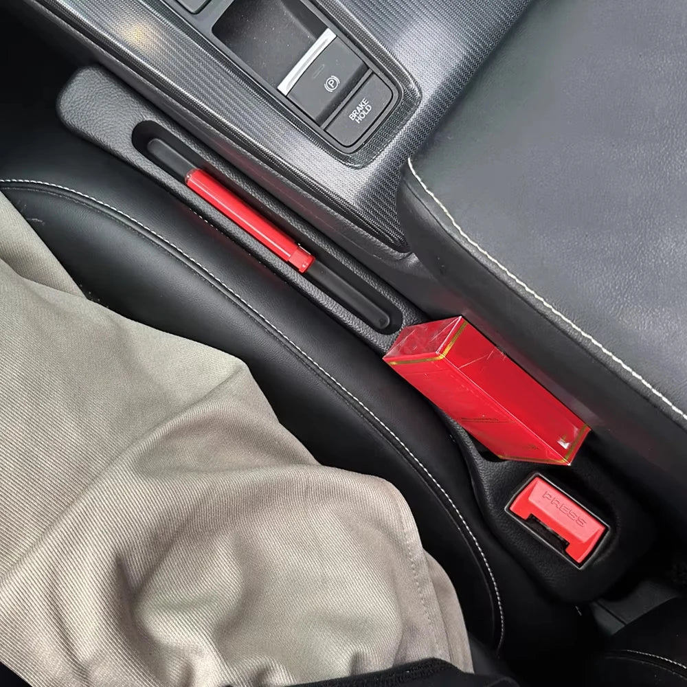 Car Seat Gap Filler Strips, 2-Piece Black Side Seam Inserts for Compatible Seat-to-Console Spaces with Listed Gap Width and Seat Height Fit Requirements