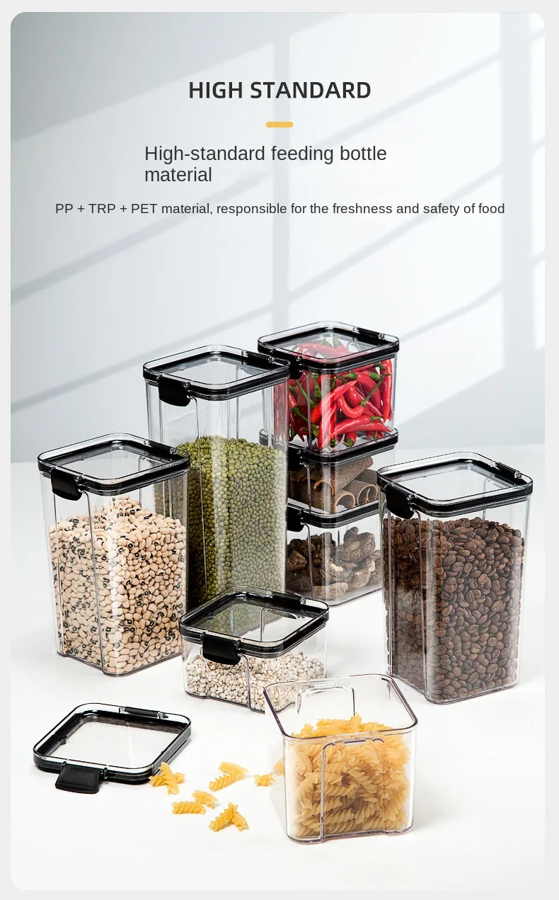 Clear Pantry Storage Jars with White or Black Covers, Five Capacity Options from 460ml to 1800ml and Single-Size Packs or Mixed Five-Size Kitchen Sets