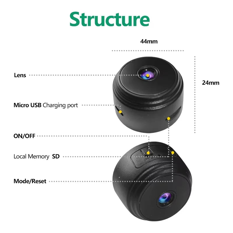 Mini WiFi Monitoring Camera in White or Black for Everyday Home Observation and Pet Check-Ins, Wireless Video Camera with Listed Recording Function