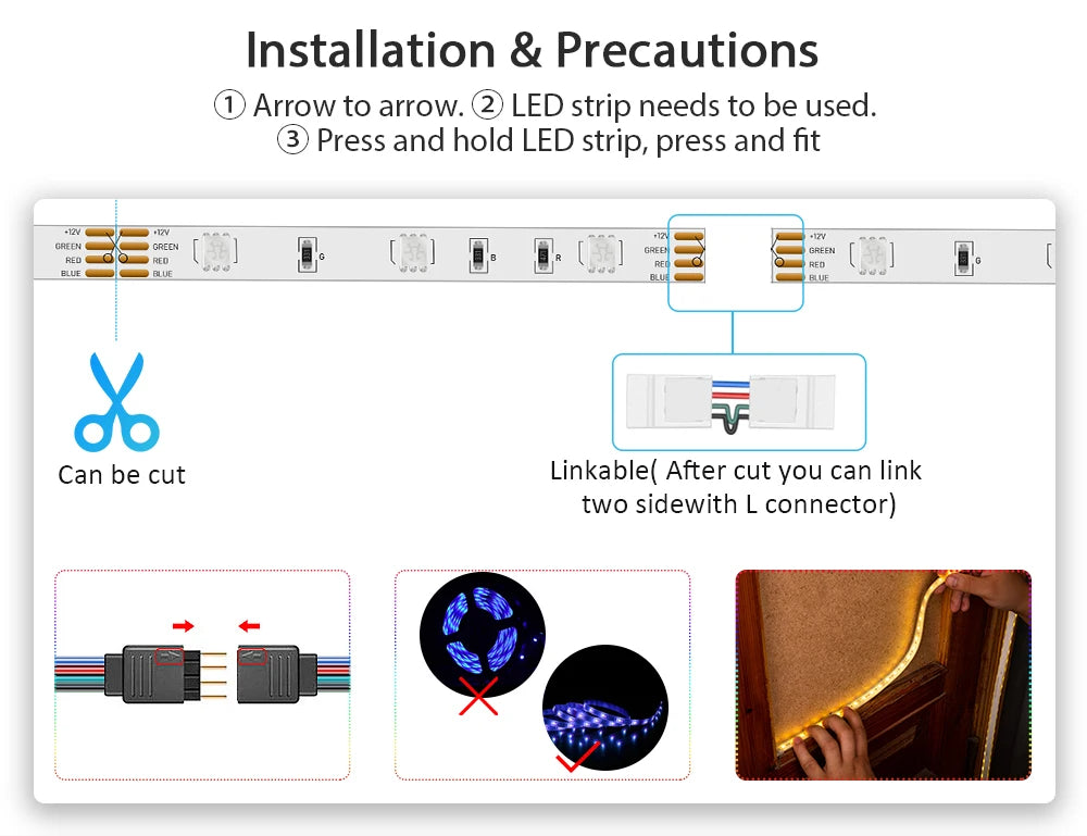 Music Sync RGB LED Strip Lights with 5V USB Power and Bluetooth 24key Option, Nine Lengths from 1m to 30m for Bedroom, TV and Party Accent Decoration