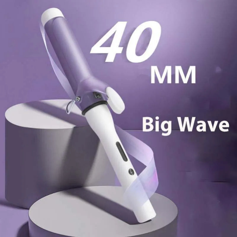 40mm Large Barrel Curling Iron with Tourmaline Ceramic Heating, Five Temperature Settings and Purple Finish for Loose Curl Styling, US Plug Option