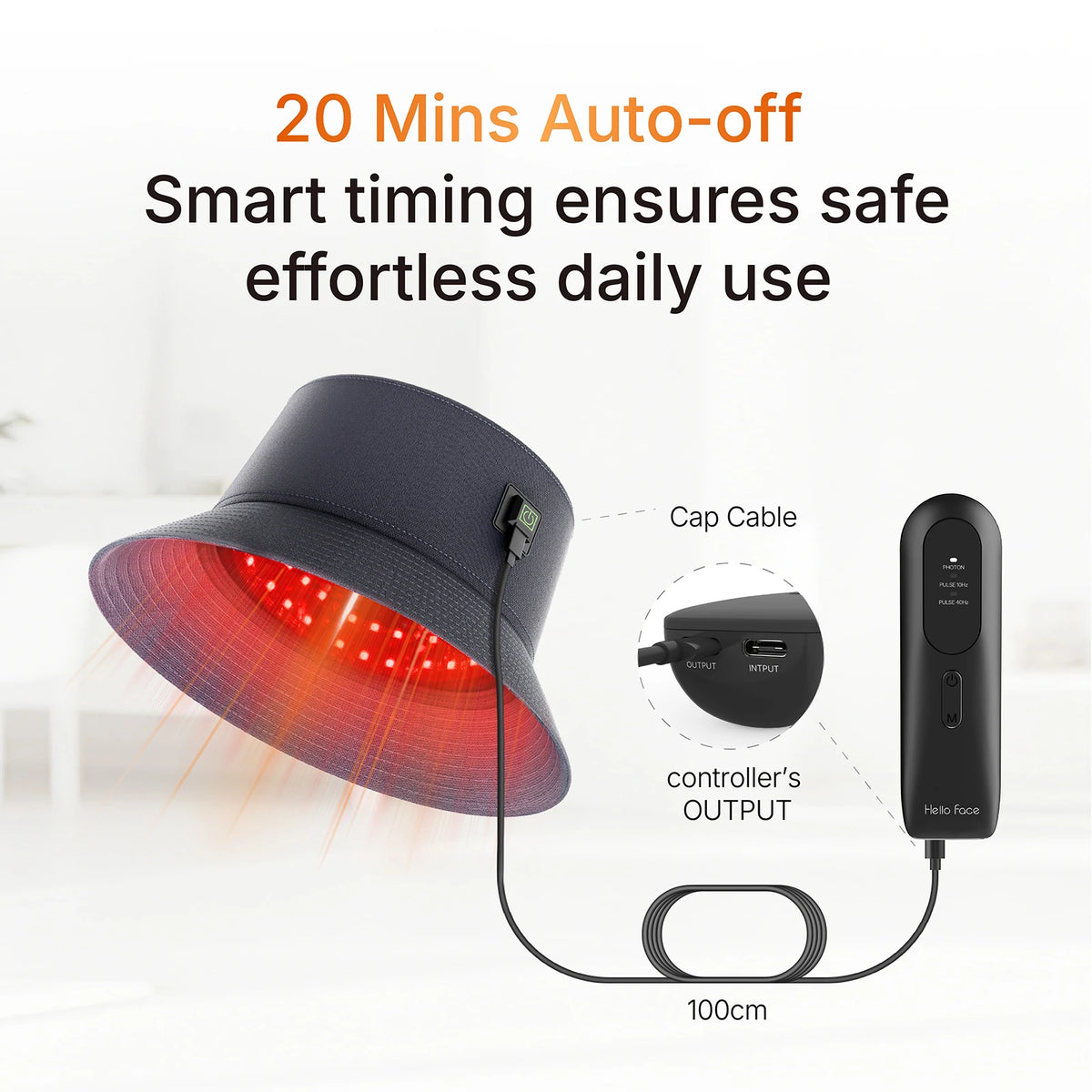 LED Scalp Care Bucket Hat Hello Face T100 with 336 Red and Near-Infrared LEDs, Three Light Modes and Separate With-Controller or Hat-Only Set Options