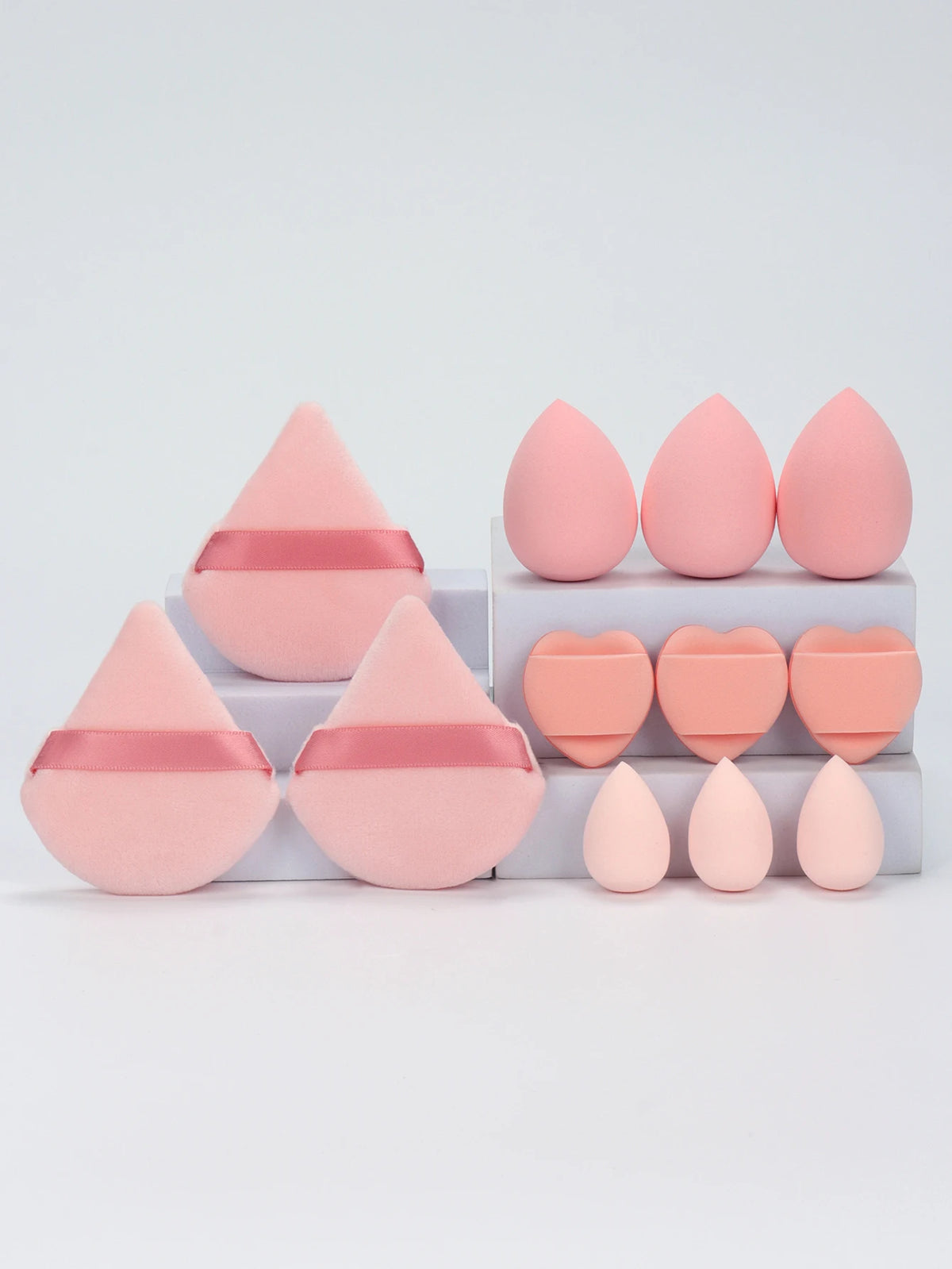 12-Piece Makeup Sponge and Powder Puff Set with Mini Air Cushion Puff and Beauty Egg References, 18 Color and Style Labels for Adult Cosmetic Application