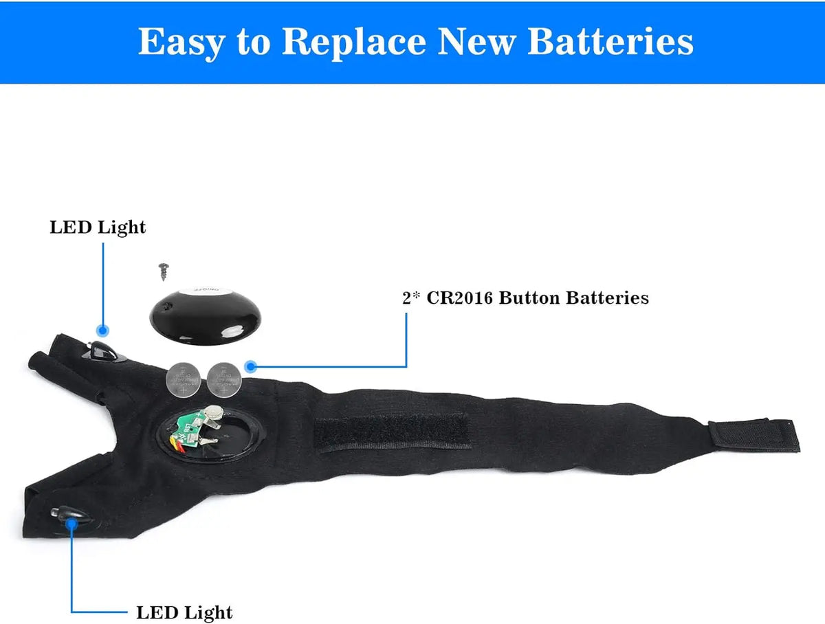 LED Flashlight Gloves with Adjustable Wrist Strap and Fingerless Design, Pair or Single Left and Right Hand Options for Adult Fishing, Camping and Repair Tasks