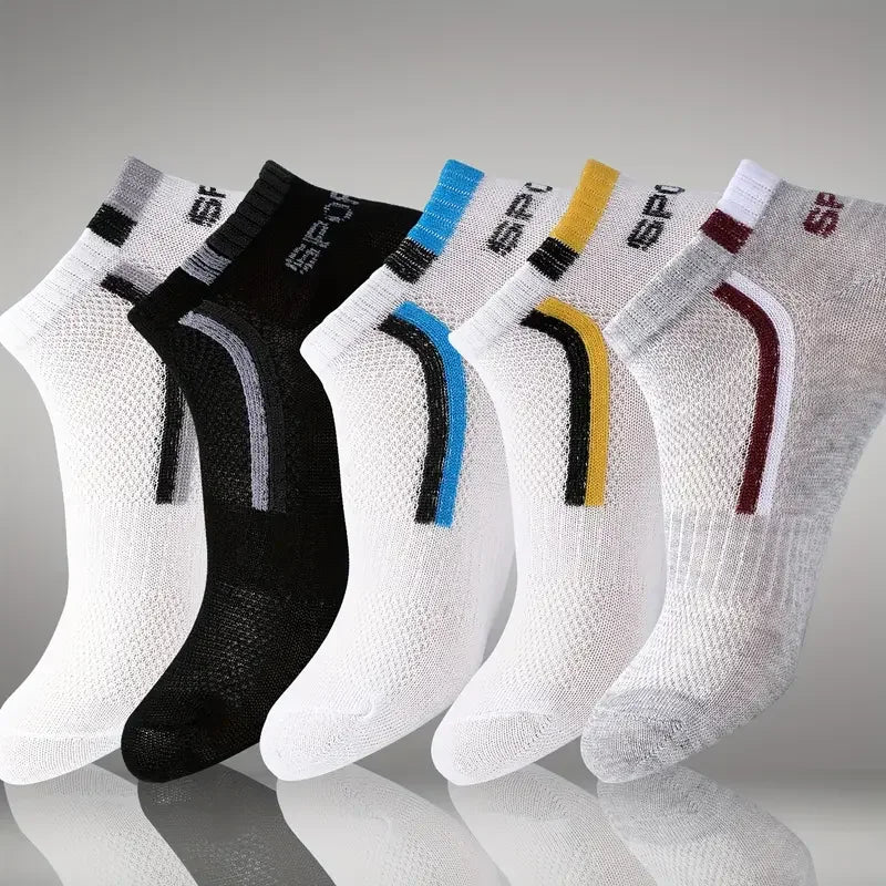 Men's Mesh Ankle Socks in Polyester, Short Casual and Sports Style Multipacks with 5, 10, 20, 30 or 40-Pair Labels and Black, White, Gray or Mixed Options