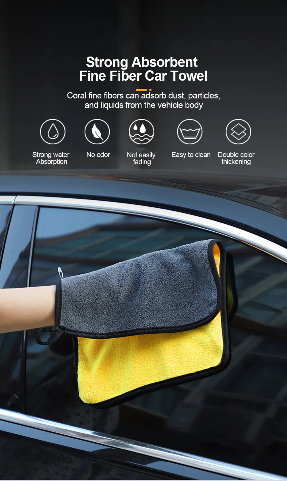 Car Detailing Microfiber Towels in Yellow, Soft Absorbent Polyester Cleaning Cloths with T054 and T056 Options in 1, 3 or 5 Pieces for Vehicle and Window Care