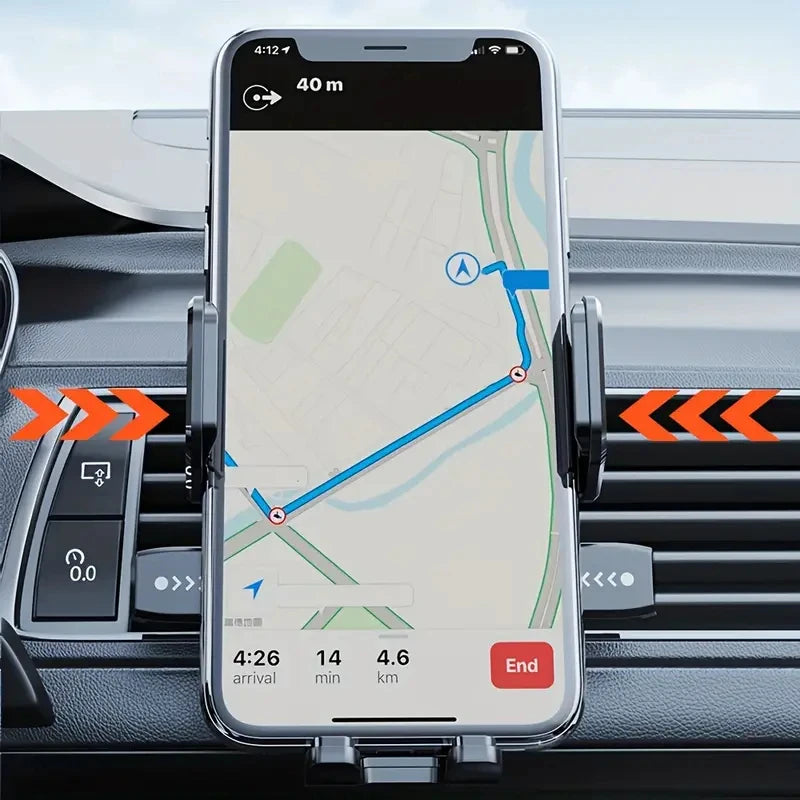 Air Vent Car Phone Holder, Black Foldable and Rotatable Mounting Bracket for Compatible Smartphones, In-Car Navigation Screen Positioning Accessory