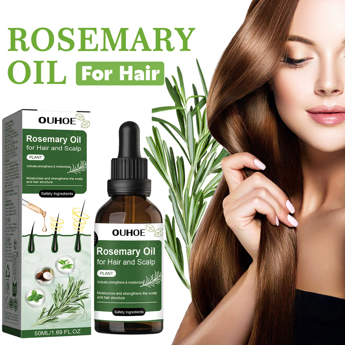 Rosemary Mint Hair Oil for Men and Women, Cosmetic Hair Care for At-Home Self-Care Routines with Single, Three and Five Piece Options