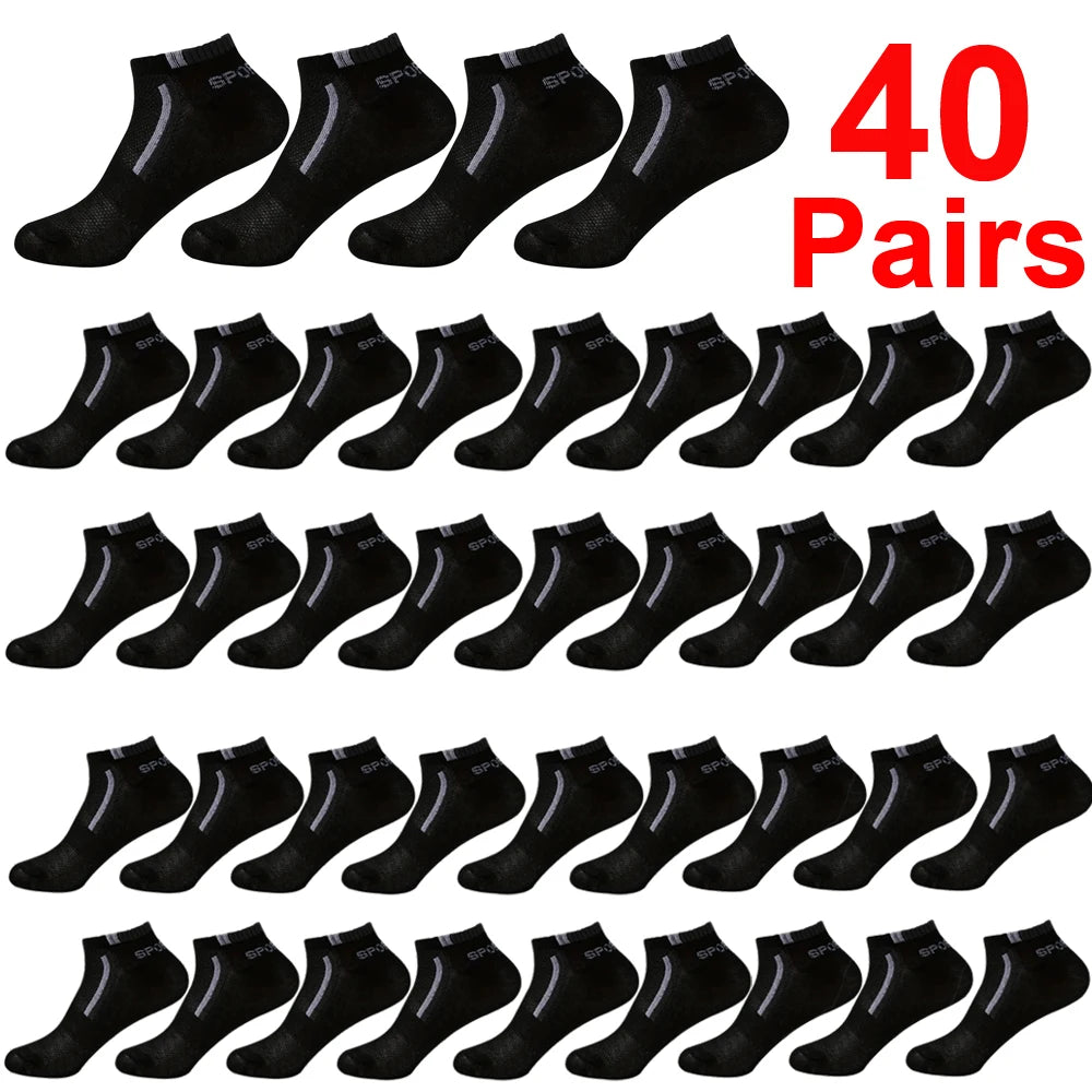 Men's Mesh Ankle Socks in Polyester, Short Casual and Sports Style Multipacks with 5, 10, 20, 30 or 40-Pair Labels and Black, White, Gray or Mixed Options
