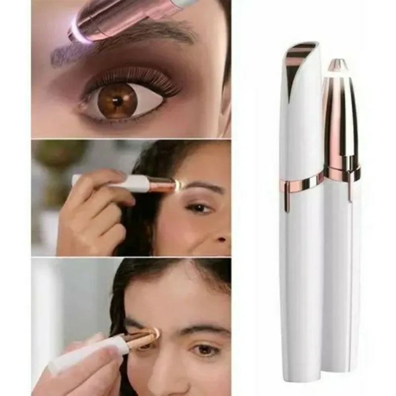 Illuminated Eyebrow Trimmer for Women, White USB Rechargeable Mini Facial Hair Shaver with ABS Body and Charging Cable for Home and Travel Touch-Ups