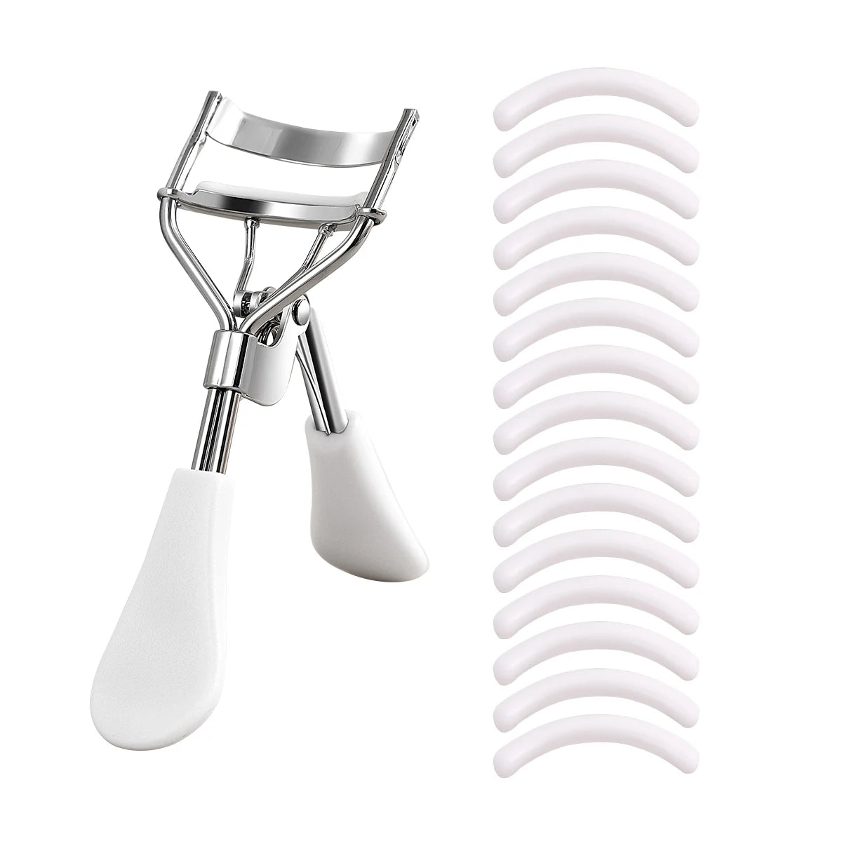 Stainless Steel Eyelash Curler with 15 Silicone Pads, Portable Lash Curling Tool in Seven Color Options for Everyday Makeup and Travel Beauty Kits