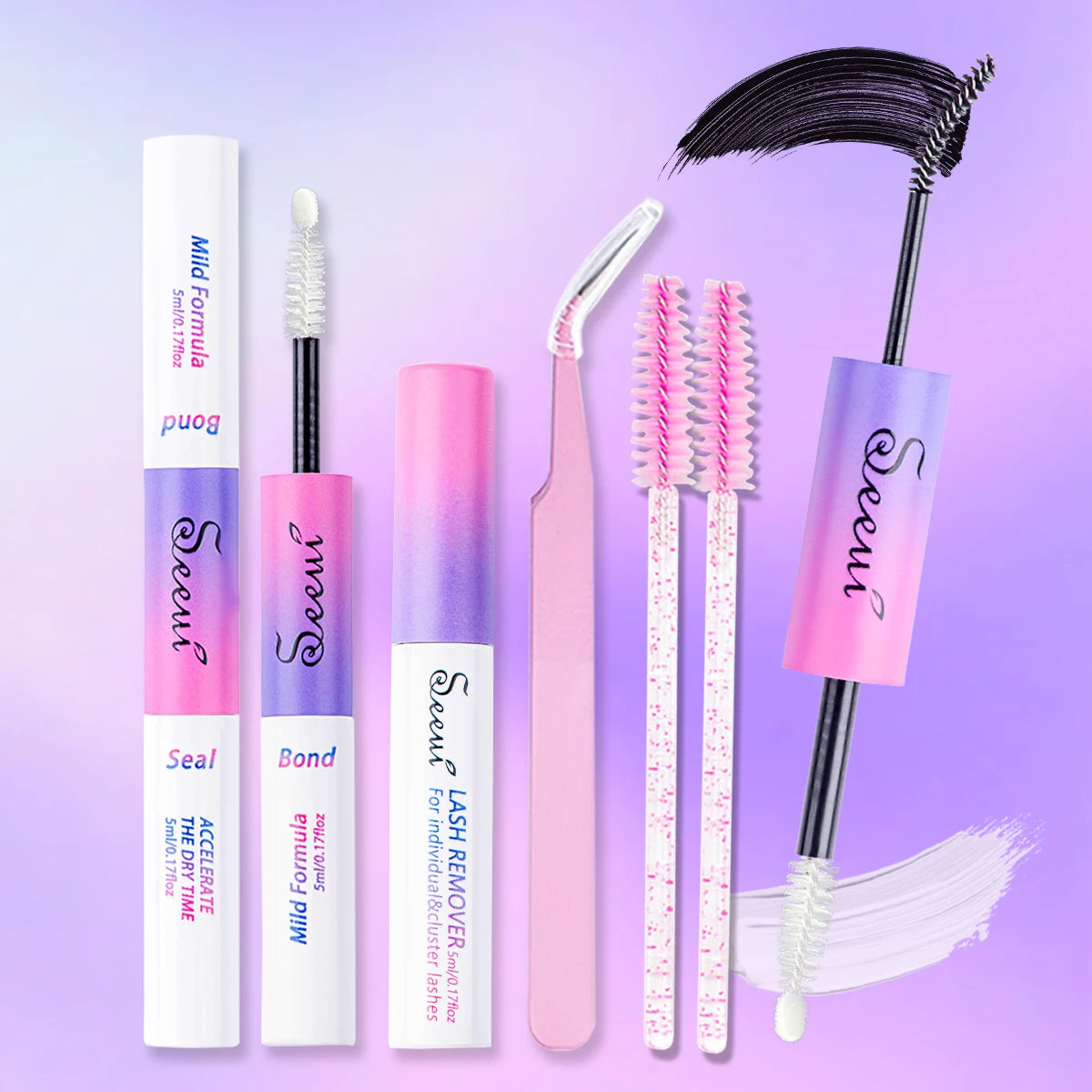 Eyelash Cluster Glue and Seal with Lash Glue, With Tweezers, SET and 3pcs Option Labels for Adult False Lash Application and Everyday Beauty Routines