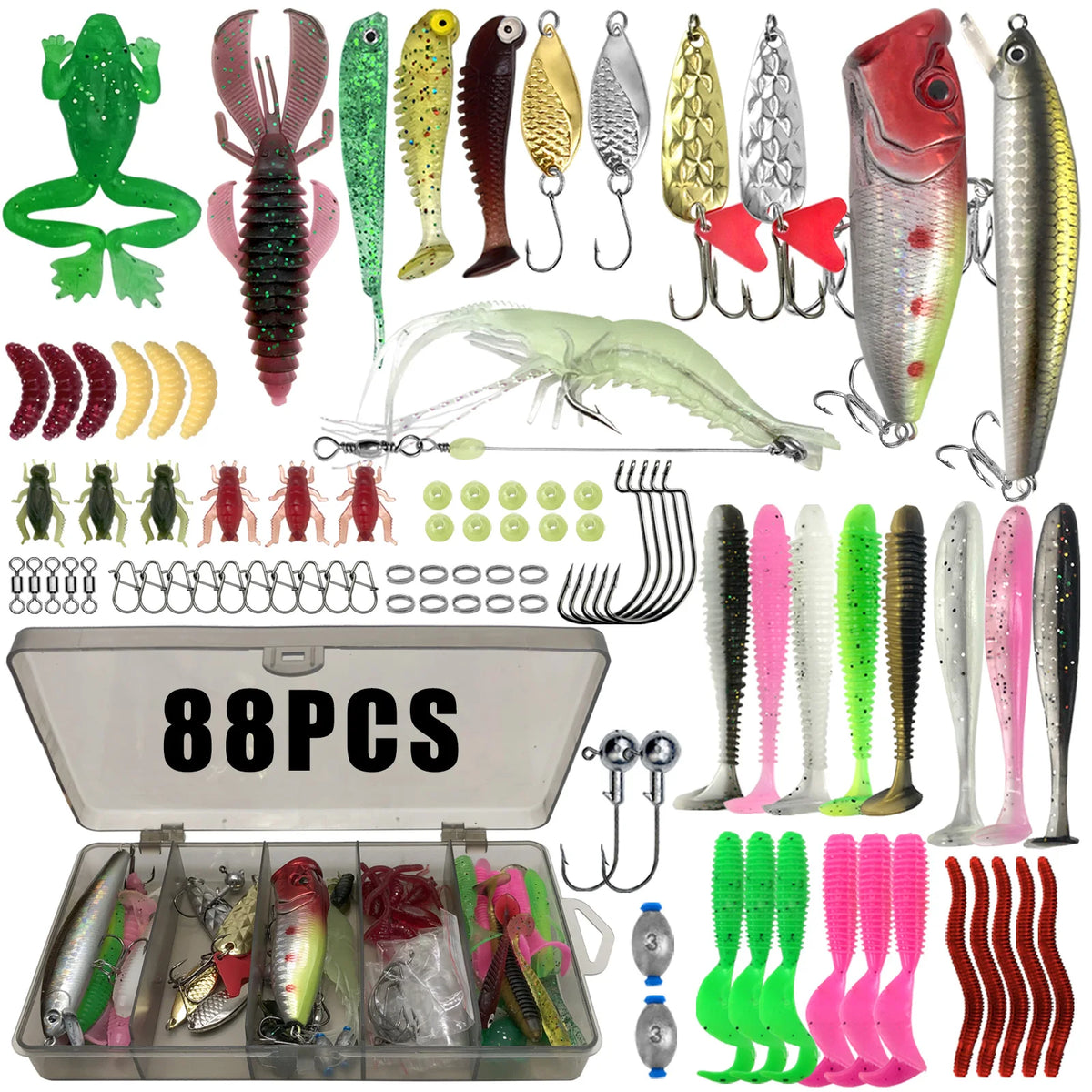 Fishing Lure Kit for Trout, Pike and Bass, Multi-Lure Tackle Selection with Layered Box Reference and Six Model Options for Recreational Angling Trips