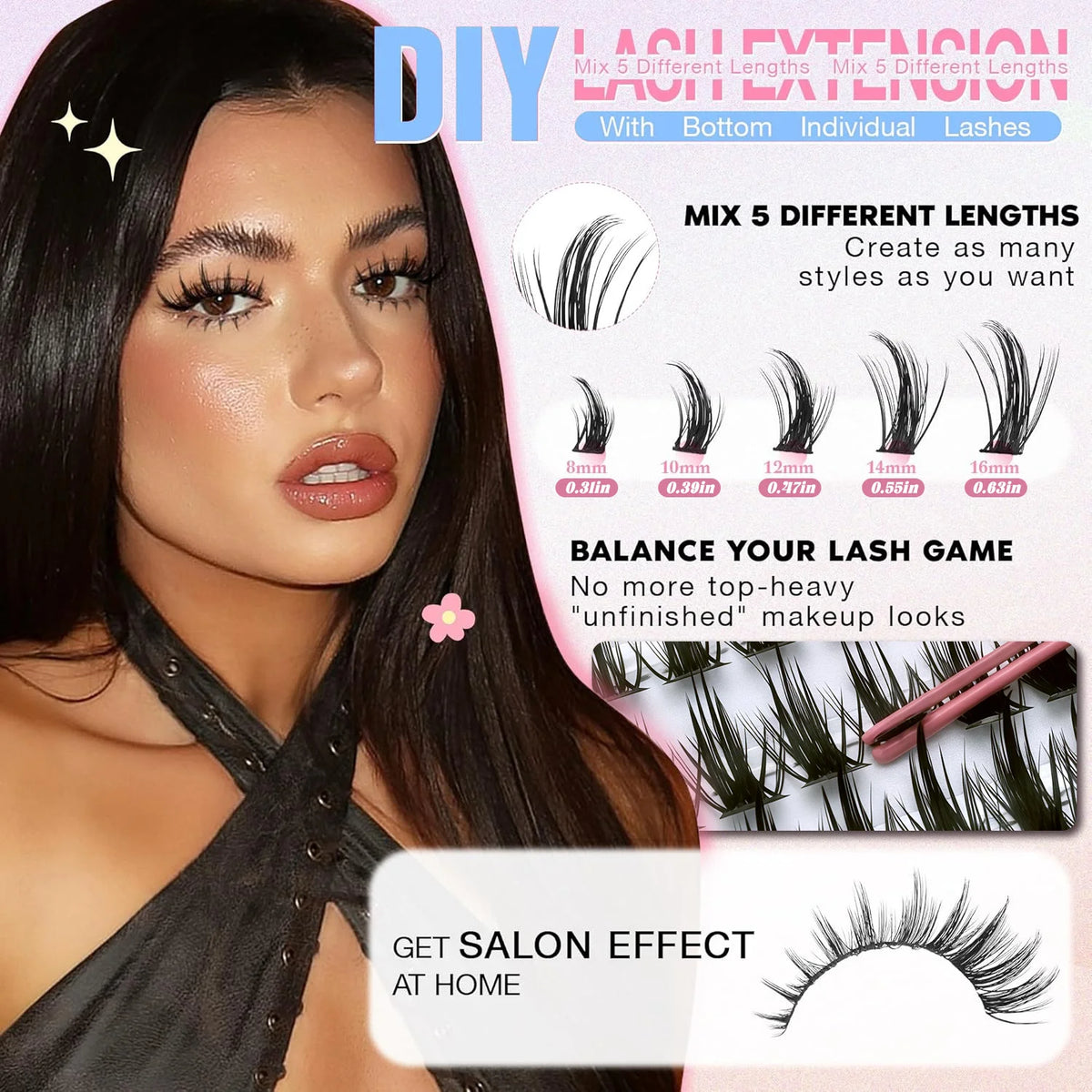 Manga Anime Lash Clusters with Wispy D Curl and 8–16mm Lengths, Reusable Individual False Eyelashes in Style F-Fairy lash c for Adult Makeup Looks