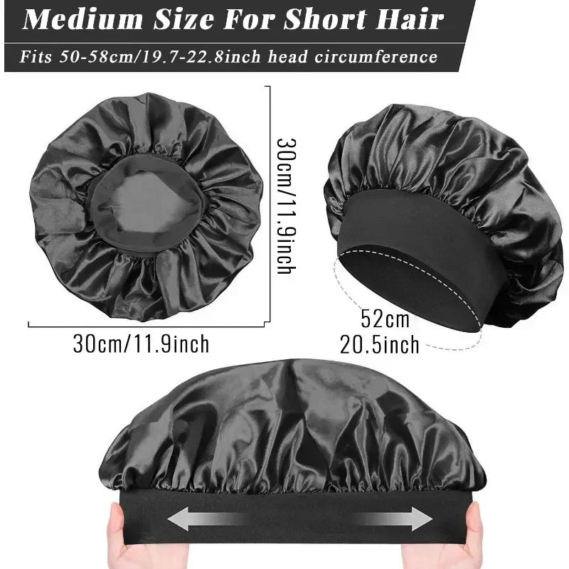 Satin Hair Bonnet with Wide Elastic Band, Single Sleep Cap in Thirteen Colors for Long or Short Hair, Nighttime Routines, Makeup and Face Washing
