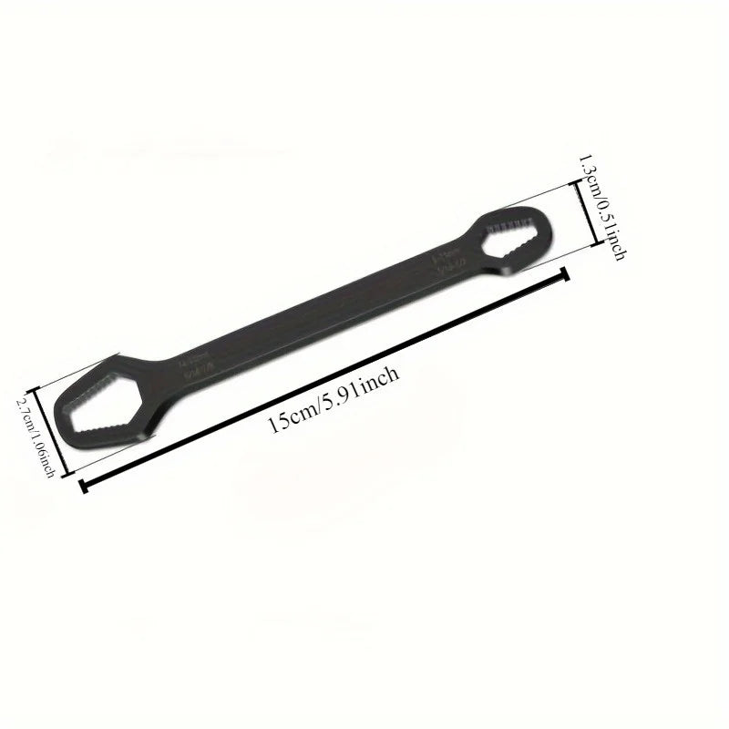 Double Ended Adjustable Wrench in Black, Single Manual Spanner with Listed 3-17mm Self-Tightening Range for Compatible Nuts and Household Repair Tasks
