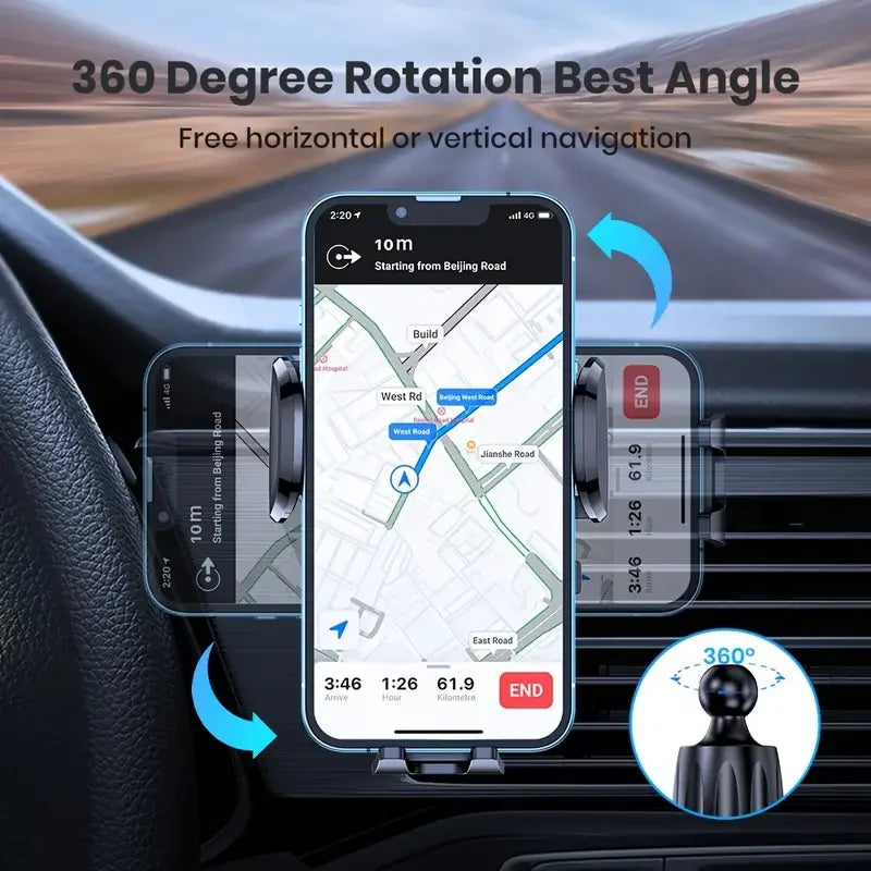 Air Vent Car Phone Holder, Black Foldable and Rotatable Mounting Bracket for Compatible Smartphones, In-Car Navigation Screen Positioning Accessory