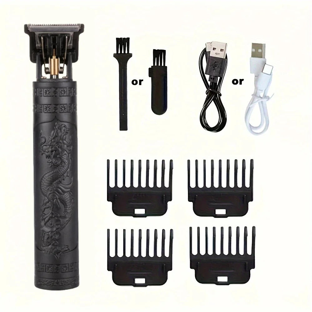 Retro T9 Hair Trimmer for Men's Everyday Haircutting and Personal Grooming, Electric Clipper Listing with Five Battery-Labeled Style Options for Home Use