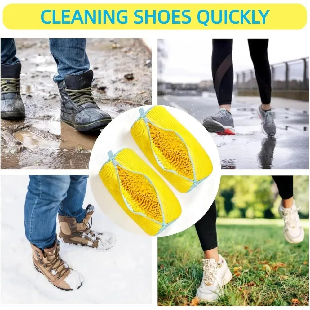 Padded Shoe Washing Bag in Polyester with Fluffy Fiber and Net Design, Single Laundry Accessory in 39X19 Gray or Yellow for Compatible Machine-Washable Footwear