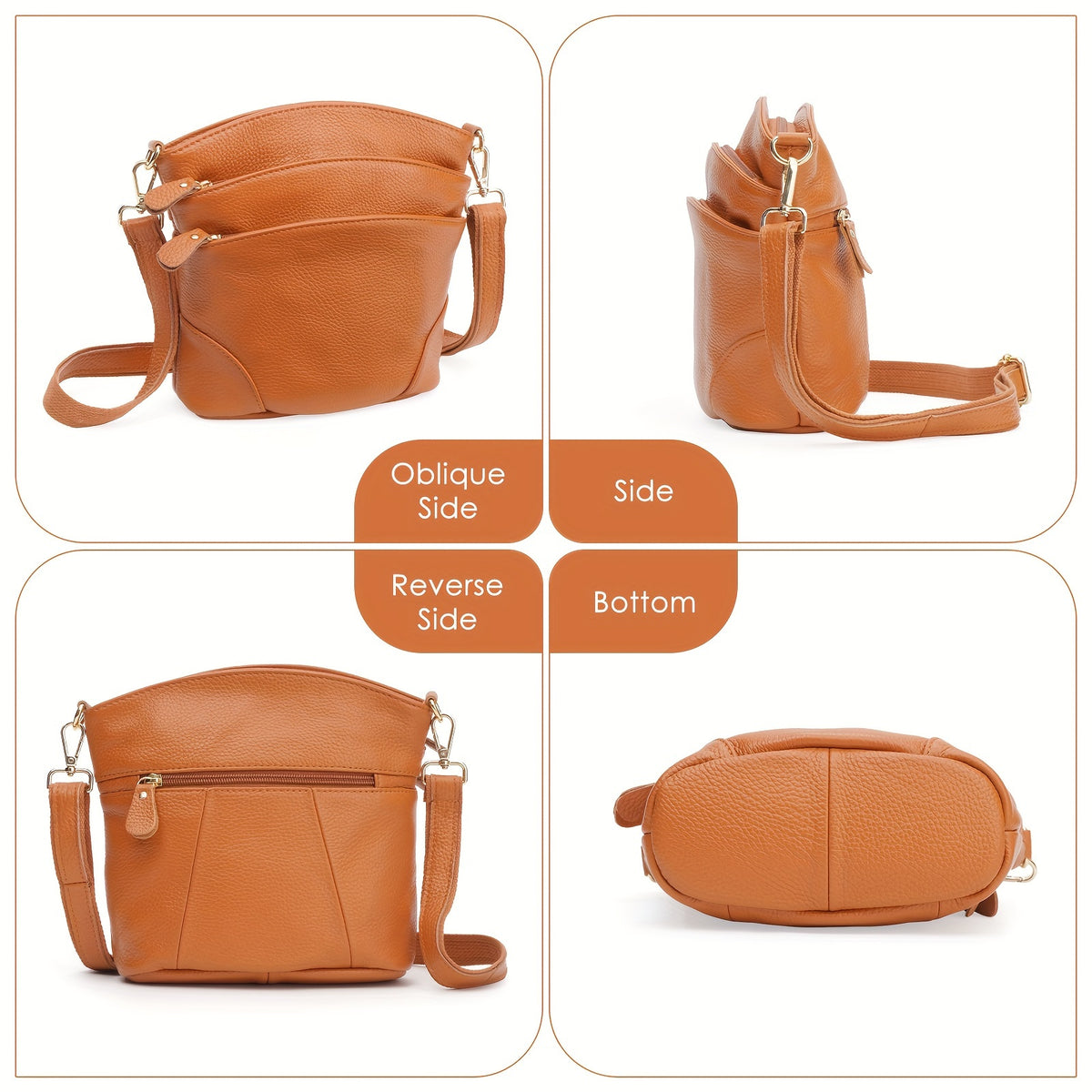 Leather Organizer Crossbody Bag with Listed Smartphone Pockets, Everyday Handbag Purse in Thirteen Color and Style Options for Errands and Travel