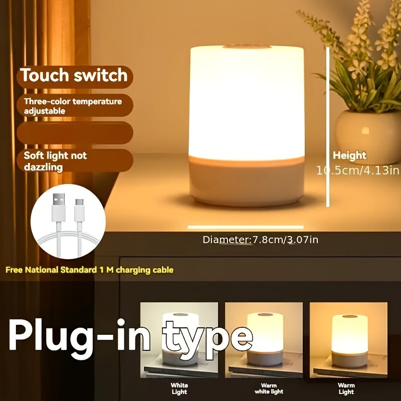 Rechargeable Touch Bedside Lamp with 800mAh Battery, Dimmable LED and White, Warm or Neutral Light Modes for Bedroom, Living Room and Office Desk Decor