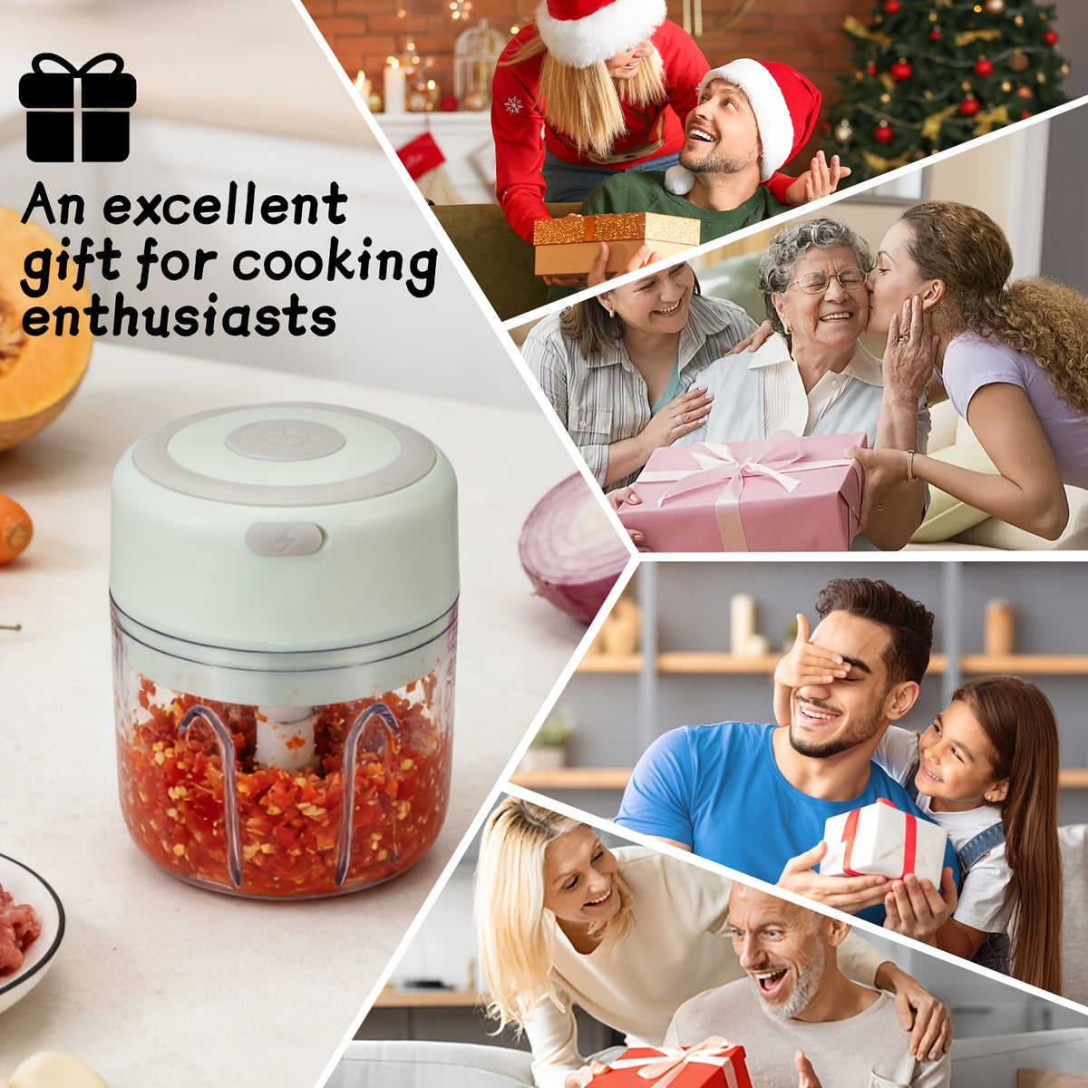 Cordless Mini Garlic Chopper, USB Electric Food Prep Tool with 500ml, 8.45oz Three-Blade and Set Options in White, Green or Pink for Small Kitchen Tasks