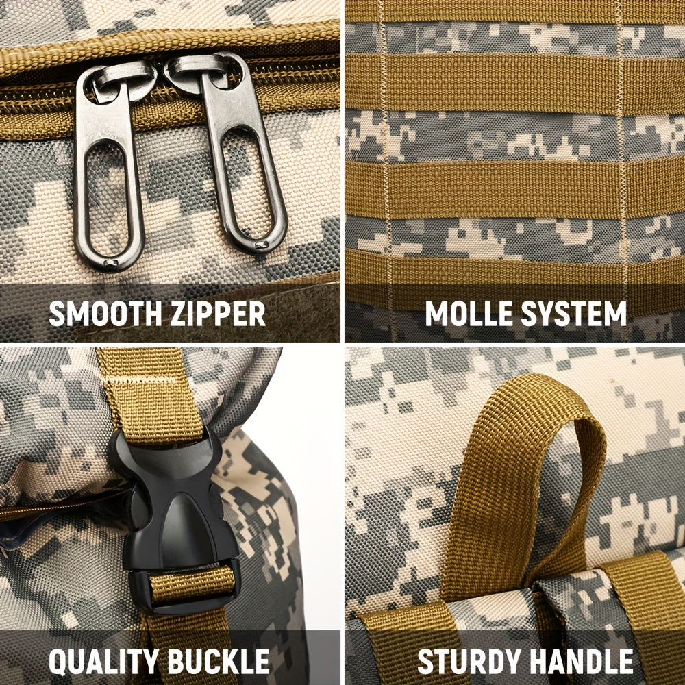 Men's Outdoor Travel Backpack with Double-Shoulder Carry and Removable Flag Patch Reference, Gray, Desert, Khaki or Black-3 Options for Everyday Trip Packing