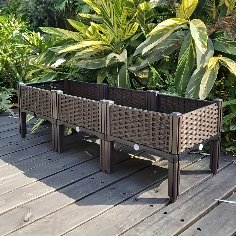 Raised Garden Bed with Legs by SKYNEST, Brown Plastic Planter with Listed Drainage System and One- to Four-Box Options for Outdoor Herbs and Vegetables