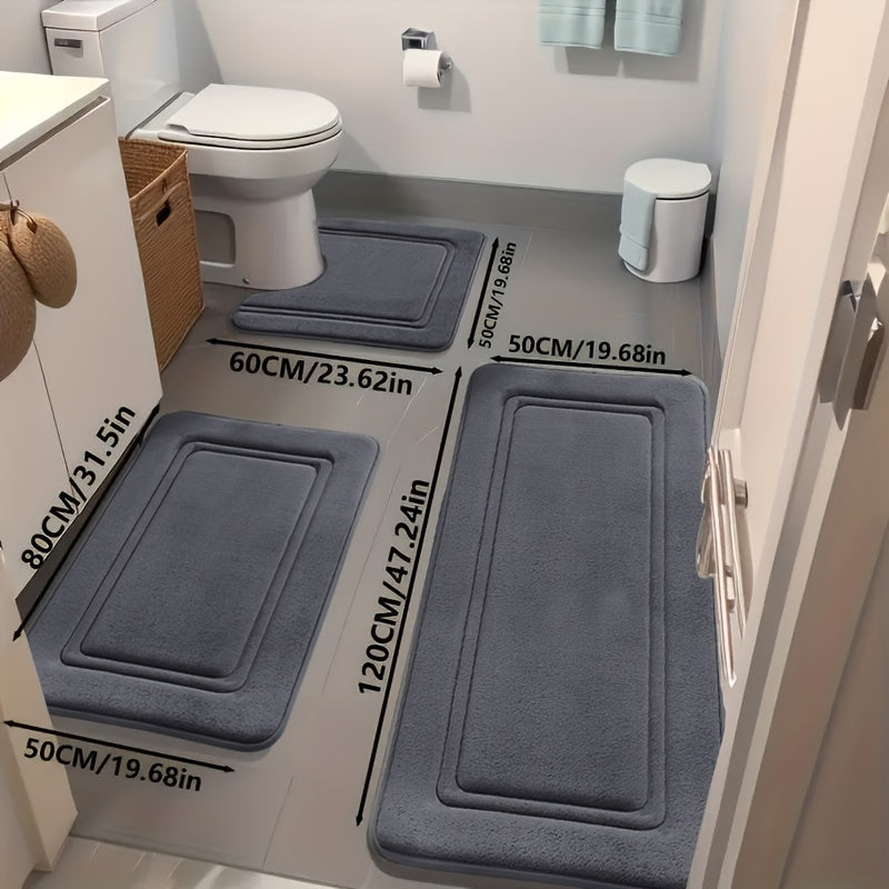 Three-Piece Bathroom Rug Set with Six Color Options, Soft-Feel Indoor Bath Mats for Compatible Vanity, Bathtub and Shower-Side Floor Spaces and Home Decor