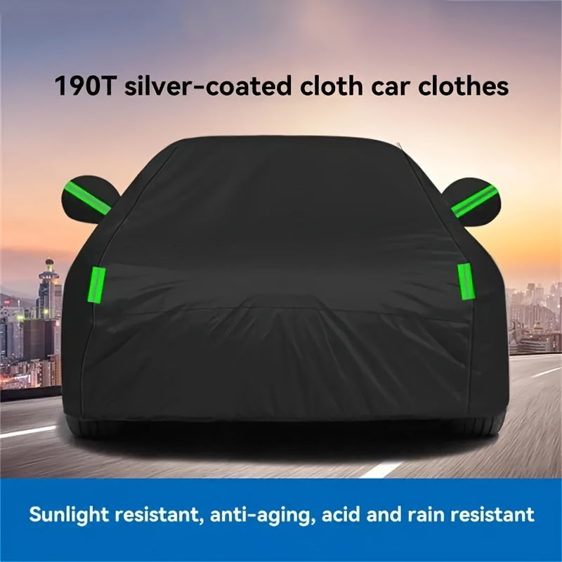 Outdoor Car Cover in Black 190T Oxford Cloth with Storage Bag, Four Length-Based Size Options for Compatible Cars and SUVs During Parked Vehicle Storage