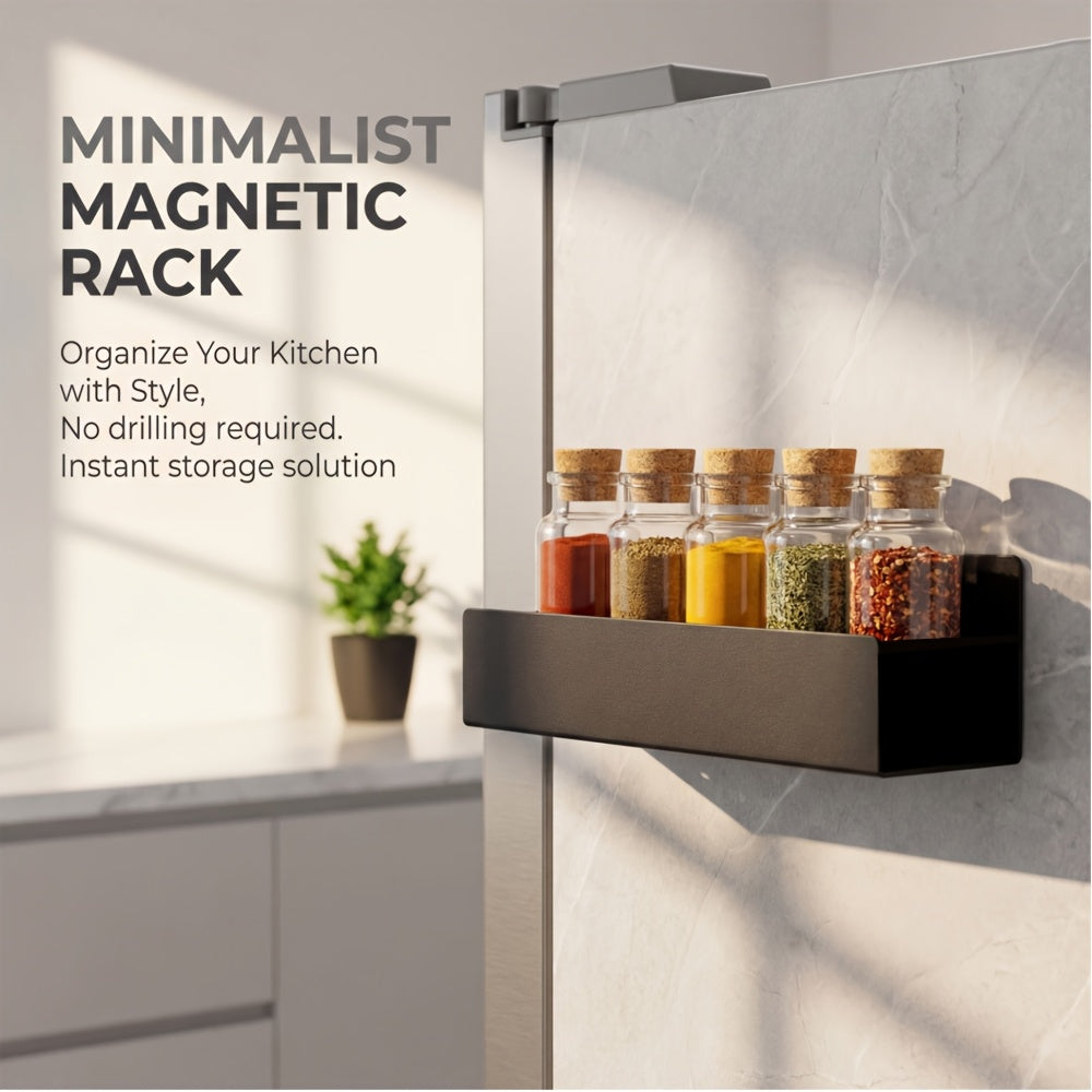 Movable Refrigerator Magnetic Spice Rack with Listed Polished Aluminum Alloy Construction, White and Black Selections for Kitchen and Small Household Storage
