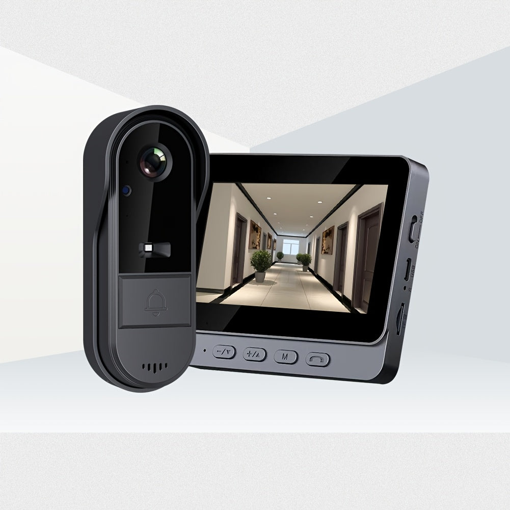 Indoor Monitor Video Doorbell with Listed 4.3-Inch Screen, Two-Way Talk and Infrared Night Vision, Black Wireless SD Card Options and Separate WiFi Style