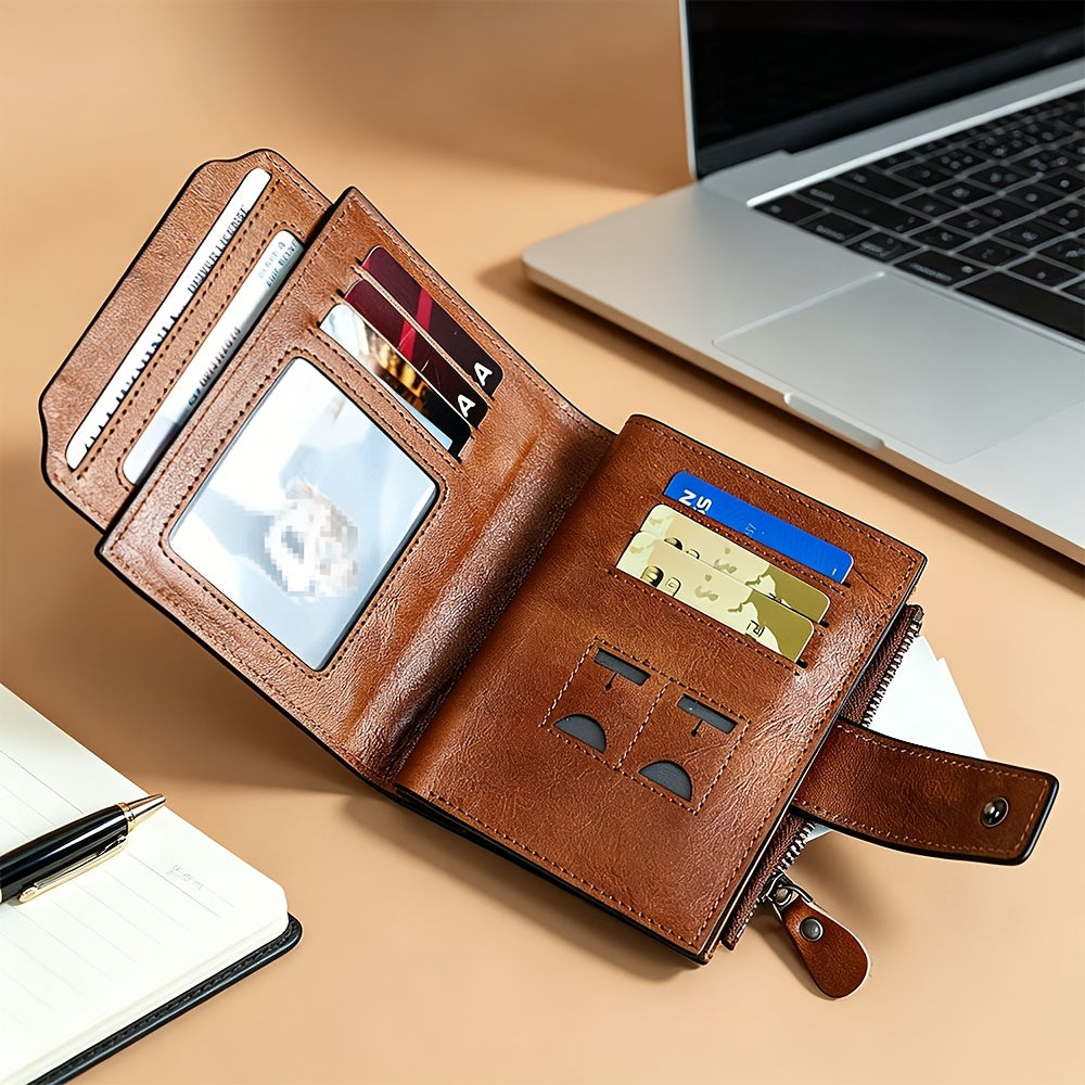 Leather Wallet for Men with Listed RFID Blocking Design, Card Slots, Coin Pocket and ID Storage, Six Brown, Black and Coffee Color or Bifold Options