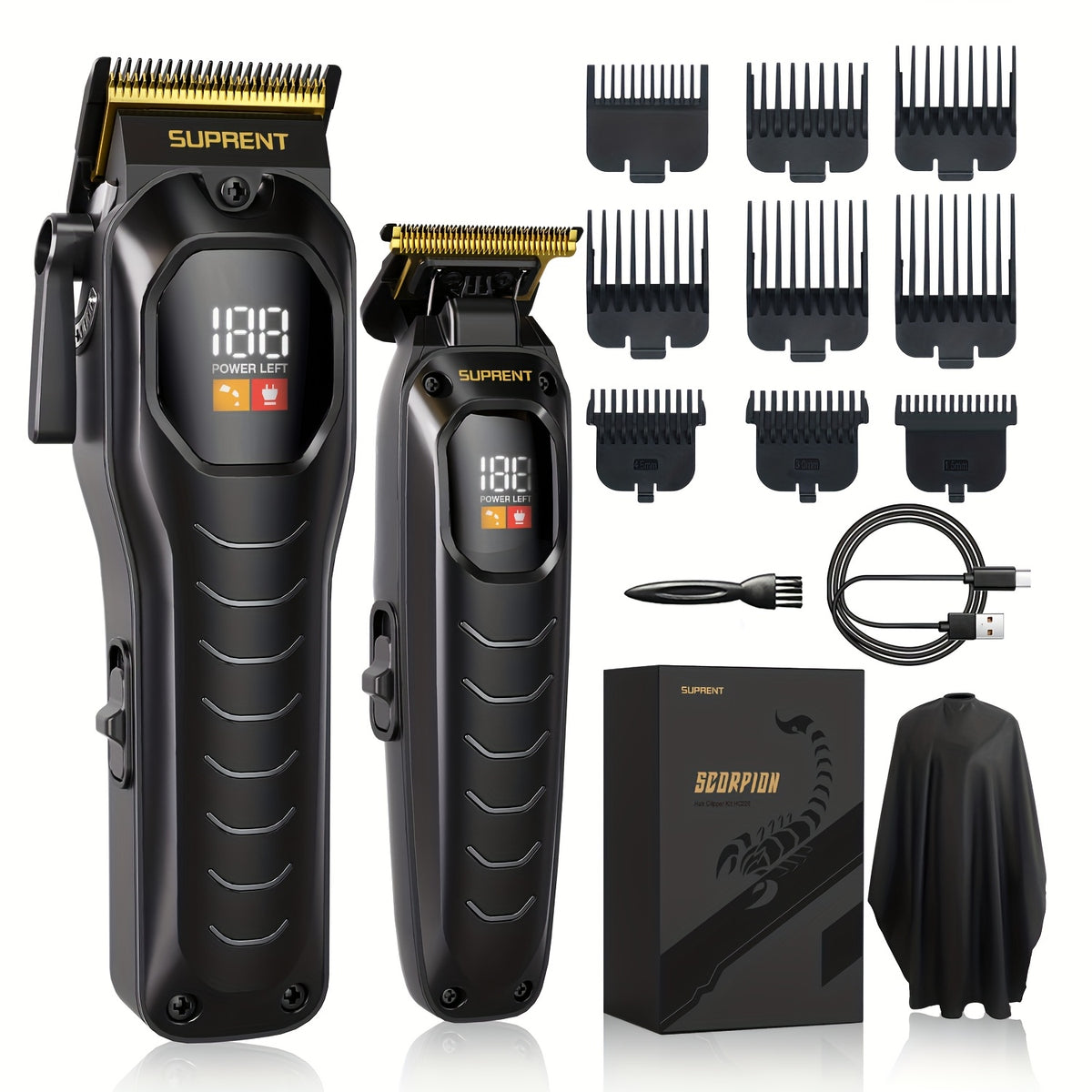 Hair Clippers or T-Blade Trimmer by SUPRENT for Men, Cordless Rechargeable Grooming Tools with Listed LED Display for Home Haircuts and Beard Detailing