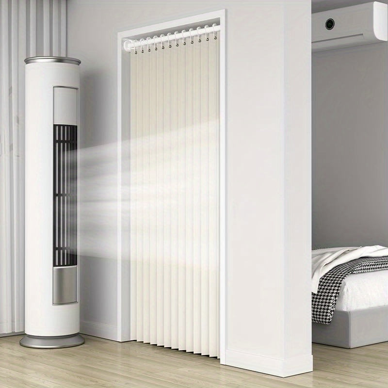 Accordion Door Curtain in Polyester with Hooks and Storage Straps, Foldable Room Divider Panel in Four Colors and Two Unfolded Sizes for Home Interiors