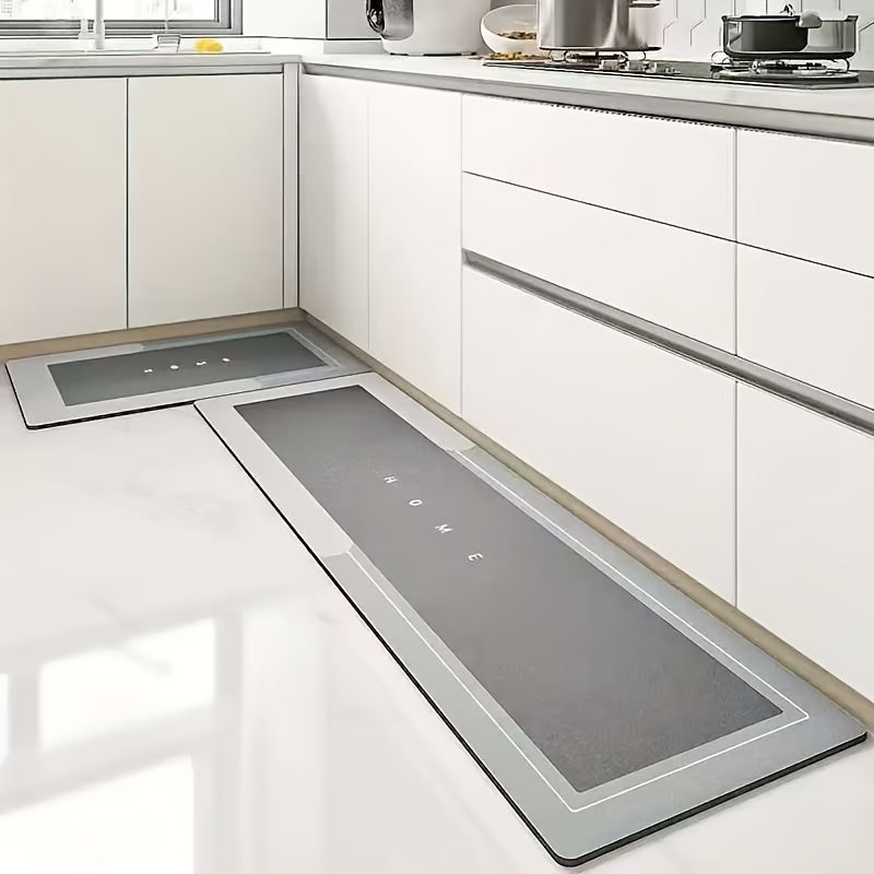 Two-Piece Kitchen Floor Mat Set, Decorative Household Mats in Deep Grey, Grey Blue or Light Grey with Listed Absorbent Surface and Washable Care